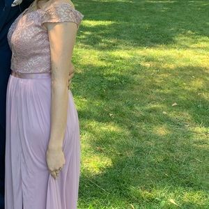 Off-the-Shoulder Lace and Mesh Bridesmaid Dress